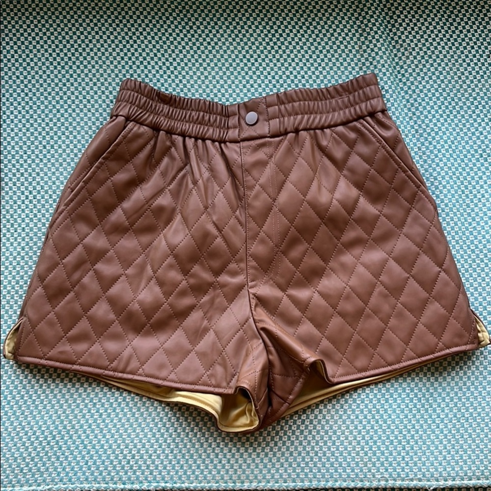 Brown leather quilt patterned shorts